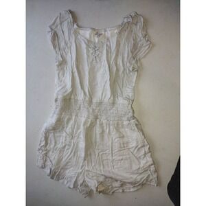 Abercrombie Kids Girls Tan White Striped Lace Up Smocked Waist Romper Size 13/14